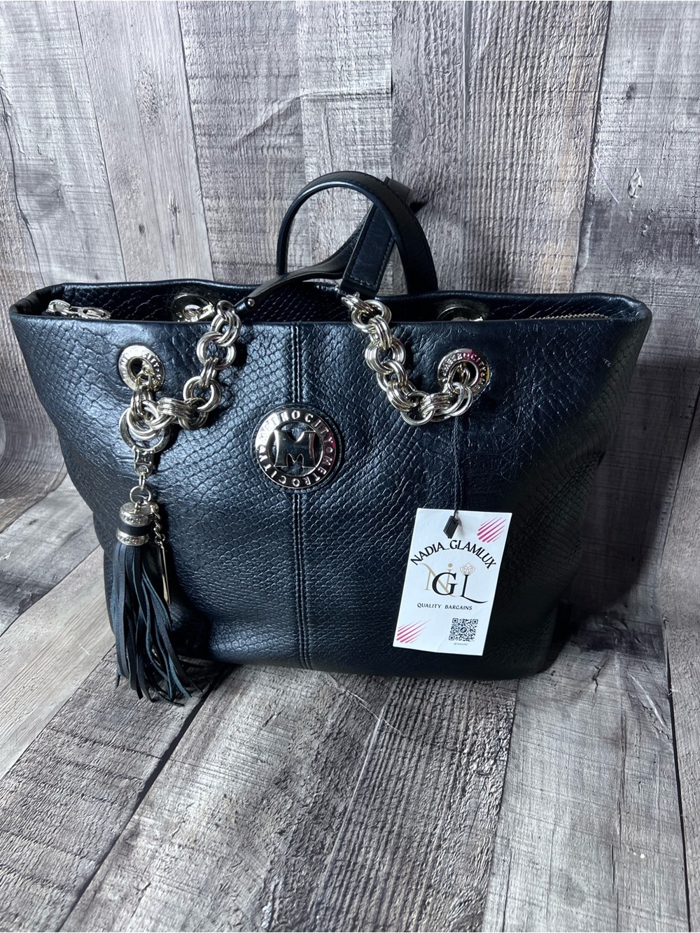 Metro City Black Leather Tote Bag